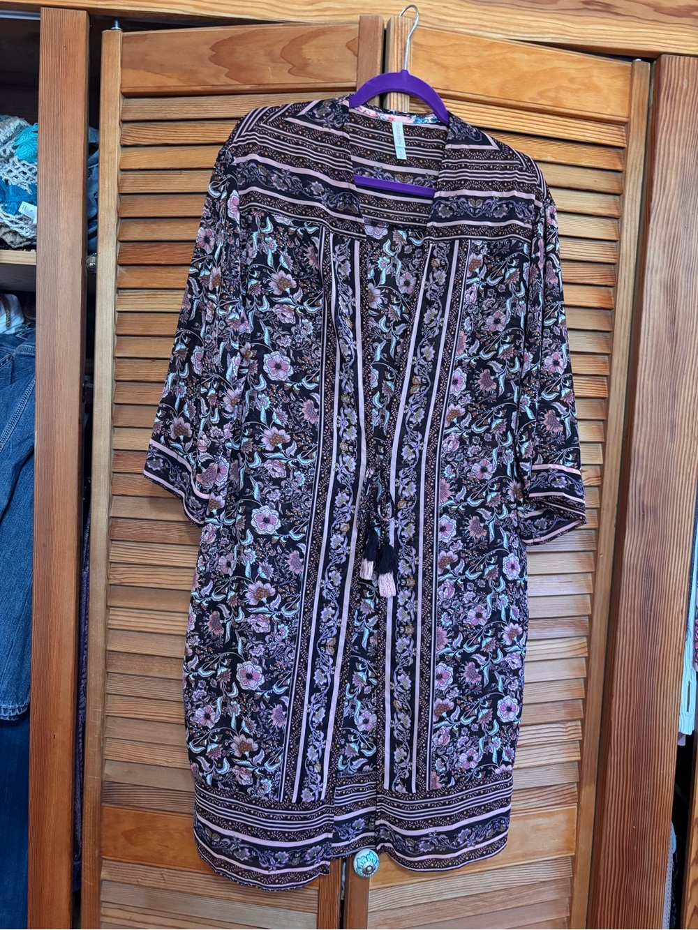 Floral Boho Kimono in Black and Dusty Pink